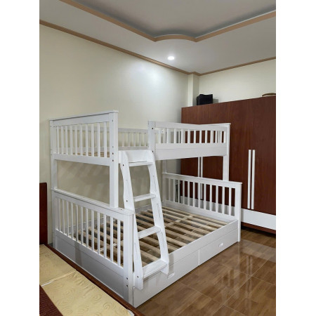 B1412 - White : Giường 2 Tầng , 2 Hộc Tủ - Trên 1m2 / Dưới 1m4